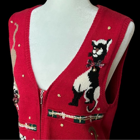 Vintage Red Knit Kitten Cat‎ Sweater Vest Women’s Size Small - Picture 3 of 8